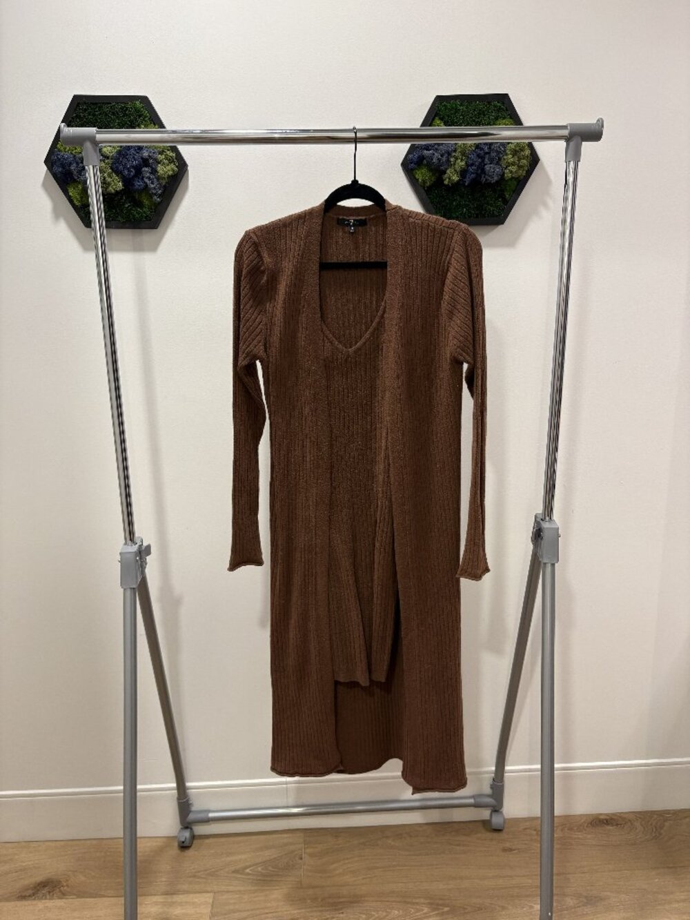 Brown Dress and Cardigan Set